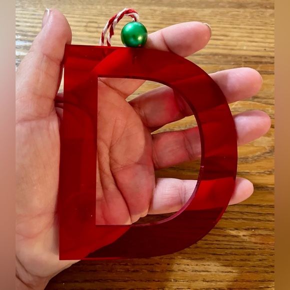 Letter D Christmas Tree Ornament - Red Acrylic - D initial Ornament - Picture 2 of 2
